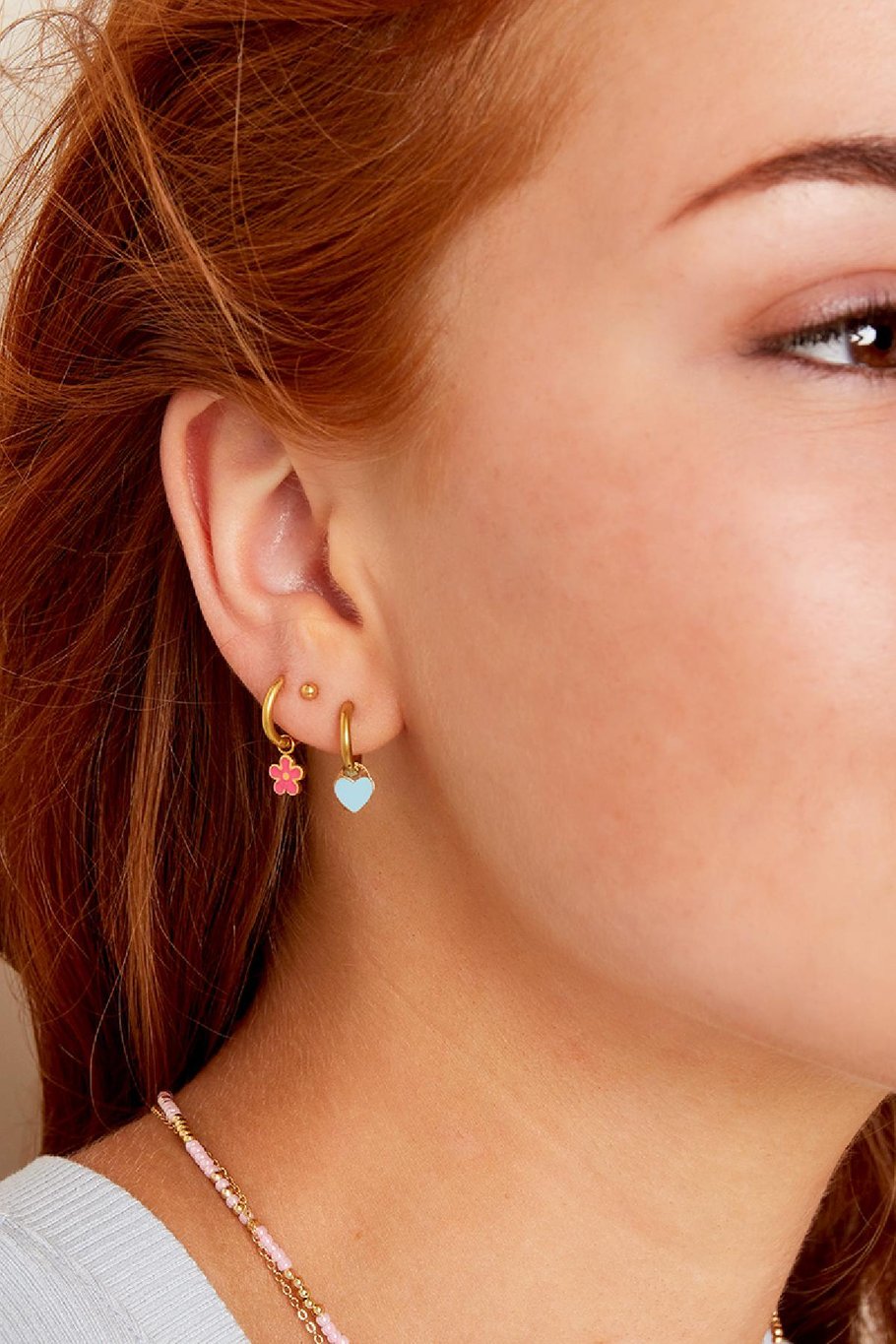 Boucles d'oreilles en acier inoxydable Coeur coloré Orange Image3
